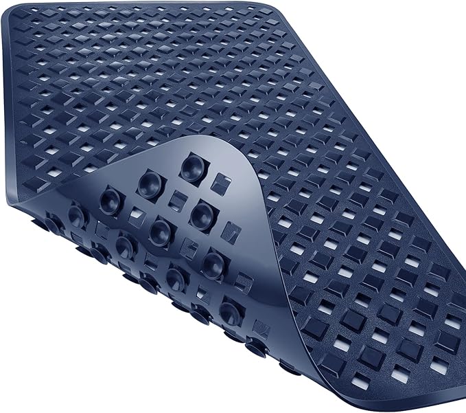 Yimobra Bathtub Mat Non Slip, Super Strong Suction Cups, 27.5"x15.5" Long Shower Mat with Drain Holes, Machine Washable Fast Draining Bath Mats, Bathroom Essentials,Navy Blue