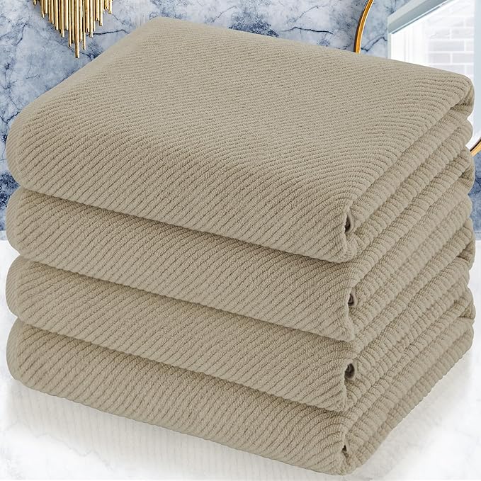 VOOVA & MOVAS Bath Towels Set of 4, Large 30" x 56" - 100% Cotton | Quick Dry | Light Weight | Thick | Soft | Absorbent, Towel Set for Bathroom, Bathroom Essentials, Dark Beige