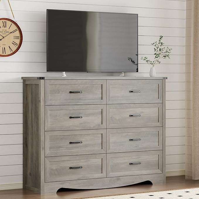 8-Drawer Dresser for Bedroom, Modern Wooden Chest of Drawers with Metal Handles, Anti-Tipping Design, Sturdy and Stable Storage Organizer for Living Room, Entryway, Home Office