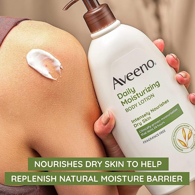 Aveeno Daily Moisturizing Body Lotion with Soothing Oat and Rich Emollients, Fragrance-Free, 18 Fl Oz