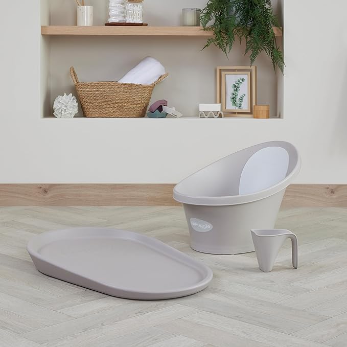 Shnuggle Newborn Baby Bath | Built in Support Bump and Soft Backrest | Suitable from Newborn | Bath Seat Support Includes Plug | Taupe