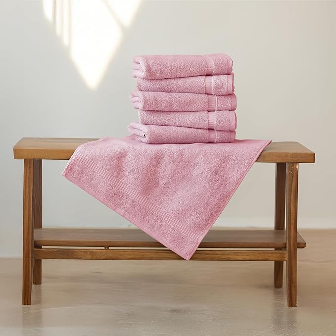 SALBAKOS 100% Turkish Cotton Hand Towel Set of 6 16x30 inch | Heirloom Quality | Hotel & Spa Collection | Ultra Soft, Super Absorbent, Long Lasting Hand Towels | Made in Turkey (Rose, 6 Hand Towels)