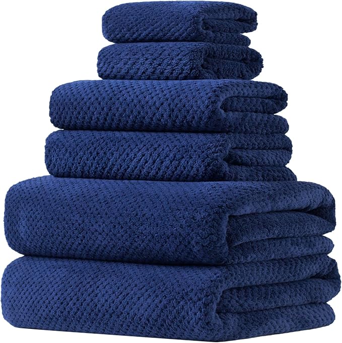 Extra Large Bath Towels Set for Bathroom 30x60 Inches Super Soft Light Weight Quick Dry Microfiber Shower Towels (Navy Blue, 6 Piece)