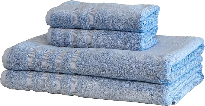 Mosobam Luxury Turkish 4pc XL Towel Set 35X70 16X30 Allure Blue Oversize 700 GSM Bamboo Viscose & Aegean Turkish Combed Cotton