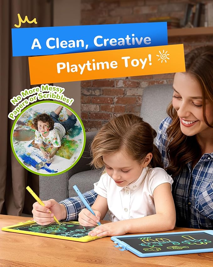 KOKODI LCD Writing Tablet, 10 Inch Colorful Doodle Board Drawing Tablet, Erasable Reusable Electronic Drawing Pads, Educational and Learning Toy for 3-6 Years Old Boy and Girls