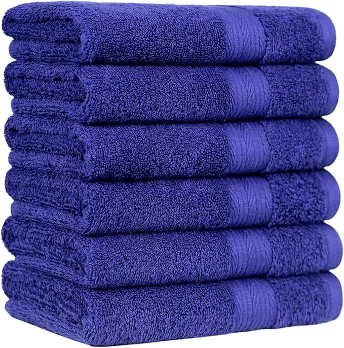 Amazon Basics 6 Piece hand towels for bathroom, Fade Resistant 100% Cotton Hand Towels, soft absorbent bathroom hand towels 6 - Pack (26''x16''), Navy Blue