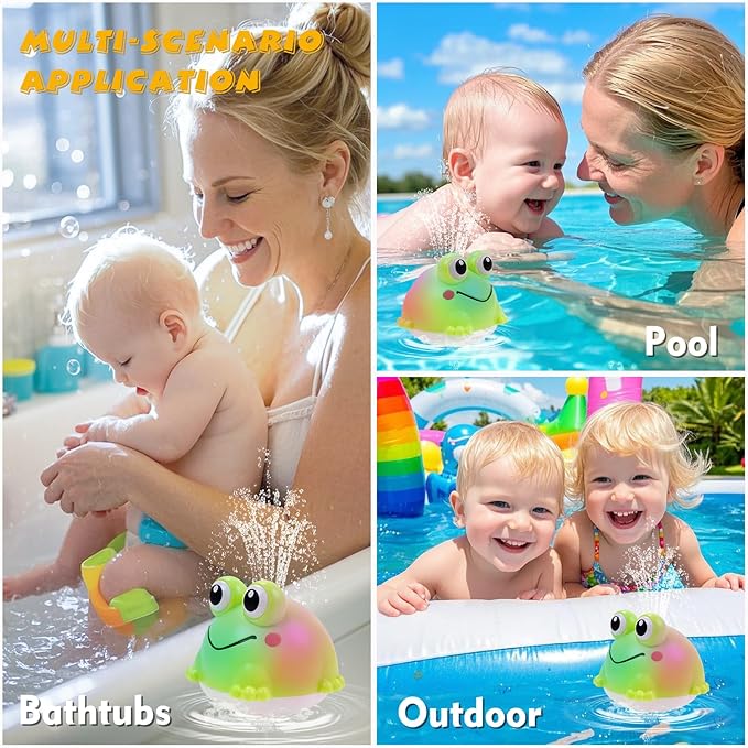Light Up Bath Toy Sprinkler for Babies, Rechargeable Bathtub Pool Water Toys Baby Gifts for Toddlers, Shower Essentials (Frog)