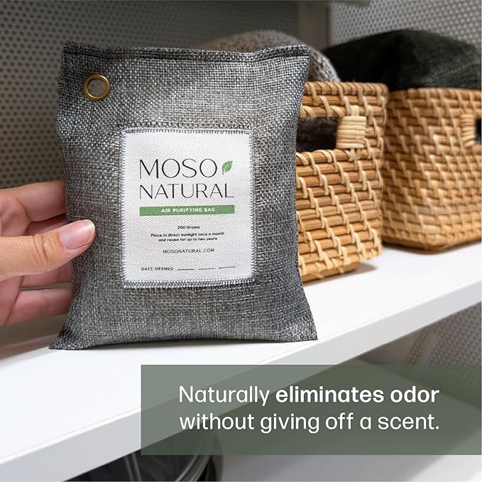 Moso Natural Air Purifying Bag 200g | Premium Bamboo Charcoal Odor Absorber for Home & Car | Closet Odor Eliminator, Small Room Deodorizer & Car Air Freshener | Long Lasting Charcoal Bags Cover 90sqft