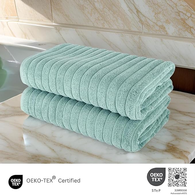 Classic Turkish Towels CTT - Premium 2 Piece Jumbo Bath Sheets, 100% Turkish Cotton, Absorbent & Ultra Comfy Bath Towel Sheets for Hotels & Spa | 40"x65" (Spa Green)