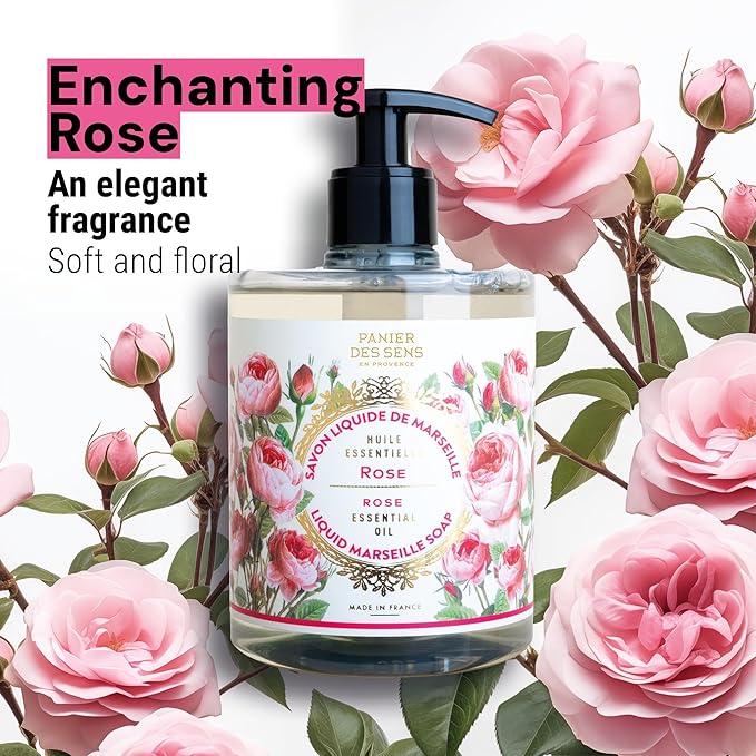 Panier des Sens Moisturizing Hand Soap - Rose Floral, Feminine Fragrance - French Traditional Savon de Marseille Soap - Refillable Kitchen & Bathroom Soap - 16.9 Fl.oz Liquid Hand Wash 97% Natural