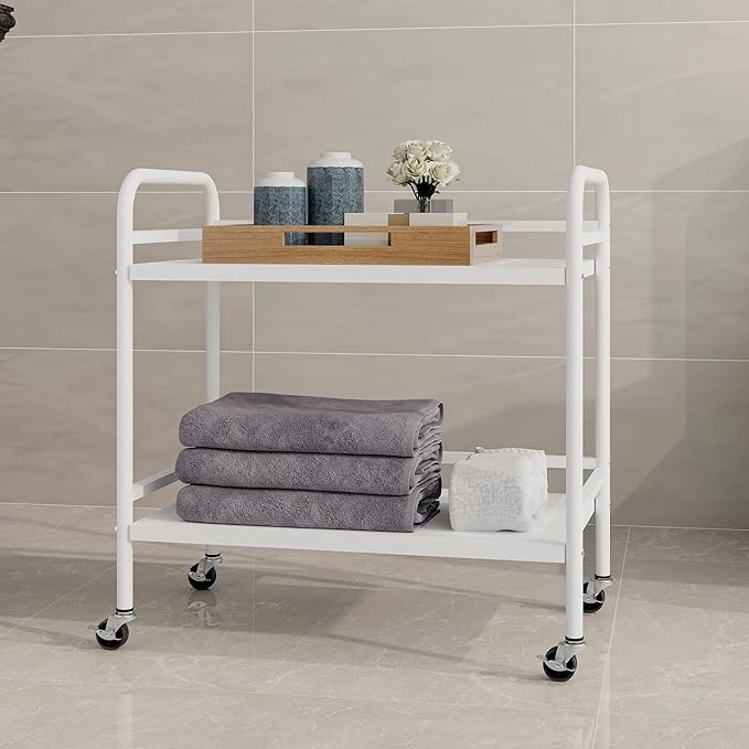 HDANI 2 Tier Under Desk Printer Stand with Storage,Microwave Storage Rack,Metal Rolling Printer Cart with Wheels for Home Office,Utility Storage Cart and Stand,White