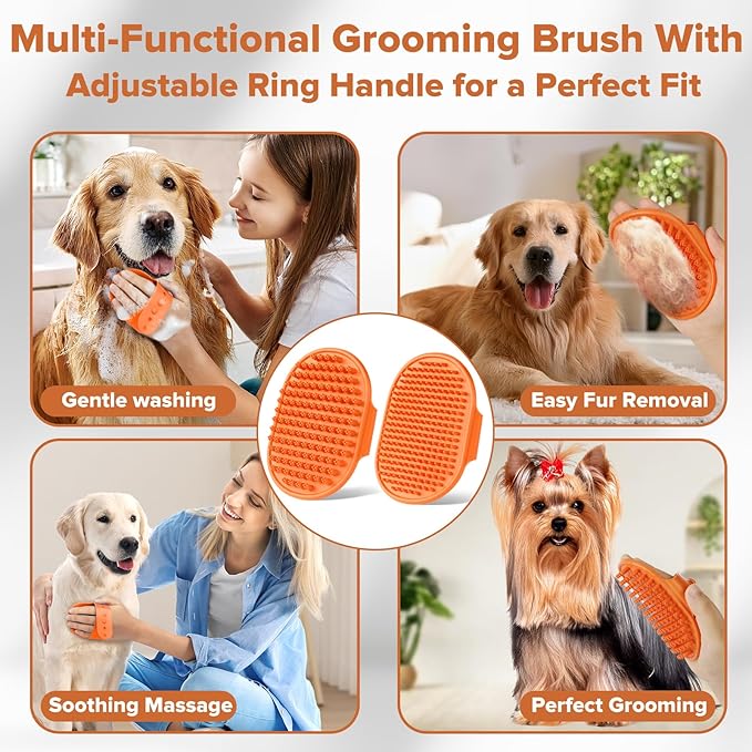 6PCS Pet Grooming Kit for Dogs,Cats and Horses | Dog Washing/Bath Gloves | Dog Bath Brush | Shampoo Brush | Pet Grooming Gloves | Dog Bath Supplies (Orange)