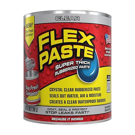 Flex Paste, Waterproof Paintable Putty, Spackle Sealant, Fill Gaps Cracks Holes - Block Out Water and Air - UV Resistant - Walls, Drywall, EPDM, Concrete, Roof, RV Repairs, Clear, Quart