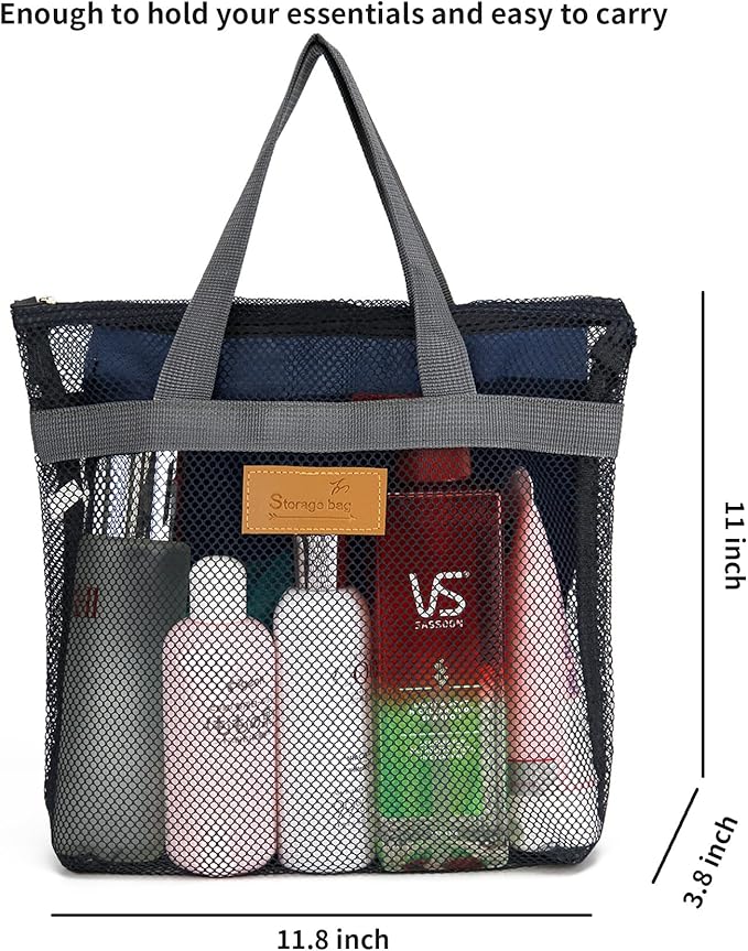 Mesh Shower Caddy Bag Portable Hanging Toiletry and Bath Organizer with Zipper for Travel, Gym, Camping, College Dorms, Beach