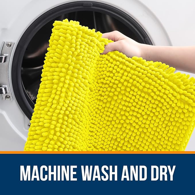 OLANLY Bathroom Rugs 44x24, Extra Soft Absorbent Chenille Bath Rugs, Rubber Backing Quick Dry, Machine Washable Bath Mats for Bathroom Floor, Tub and Shower, Home Decor Accessories, Lemon Yellow