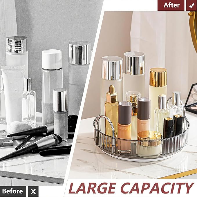 360° Rotating Makeup Organizer, Bathroom Make Up Spinning Holder Rack, Large Capacity Cosmetics Storage Vanity Shelf Countertop, Fits Cosmetics, Perfume, Skincare, Lipsticks(1 Tier, Gray)