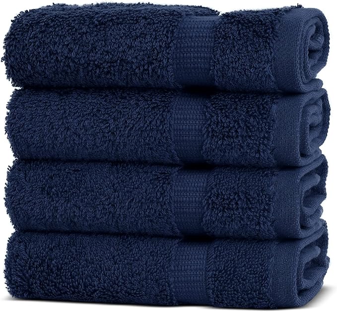 Chakir Turkish Linens | Hotel & Spa Quality 100% Cotton Premium Turkish Towels | Soft & Absorbent (4-Piece Washcloths, Navy)