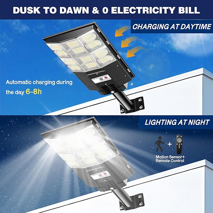 7000W Solar Flood Lights Outdoor [25000LM Super Bright] with Motion Sensor, IP66 Waterproof Security Lights for Driveway, Backyard, Garden, Garage - Wireless Solar Powered for Home & Commercial