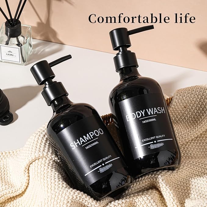 Shampoo and Conditioner Dispenser(5Pack)16.9oz Refillable Shampoo and Conditioner Bottles,Dispenser for Shower (Black)