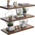Wall Shelf Set of 3, Walnut Floating Shelves 24 in W x 10 in D x 1 in H, Wooden Floating Wall Shelf with Invisible Brackets for Living Room/Bedroom/Bathroom/Kitchen Storage and Decor