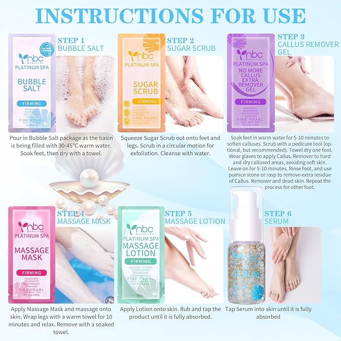 Pedicure Foot Soak Set - Upgraded 6 in 1 Foot Spa, Foot Bath Spa, Pedicure Kit, Foot Soak for Tired & Dry Cracked Feet, Athletes Feet, Bad Odor, Softens Calluses (Pearl)