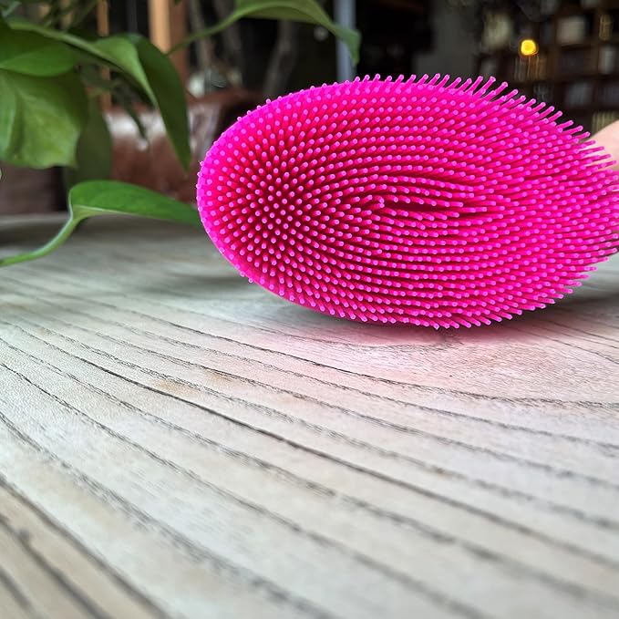 Premium Sensory Brush for Kids or Autism,Soft Silicone Body Scrubber,2 in 1 Sensory Room Occupational Therapy Sensory Brushes,Silicone Loofah,Pets Shower Brush Bath Brush Shampoo Brush(Oval-hot Pink)