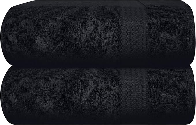 GLAMBURG Premium Cotton Oversized 2 Pack Bath Sheet 35x70-100% Pure Cotton - Ideal for Everyday use - Ultra Soft & Highly Absorbent - Machine Washable - Black