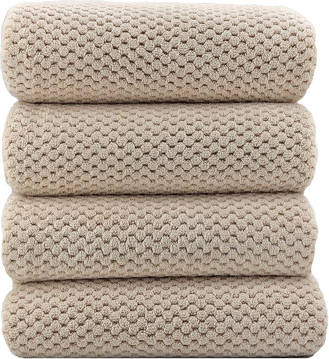YTYC Towels,29x59 Inches Extra Large Bath Towels for Bathroom Super Soft Quick Dry Light Weight Waffle Microfiber Shower Towels 80% Polyester 20% Nylon (Beige,4 Piece)