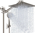 Shower Head Combo(Brushed Nickel),10'' High Pressure Rain Shower Head with 11'' Adjustable Extension Arm and 5 Settings Handheld,Powerful Shower Spray Against Low Pressure Water