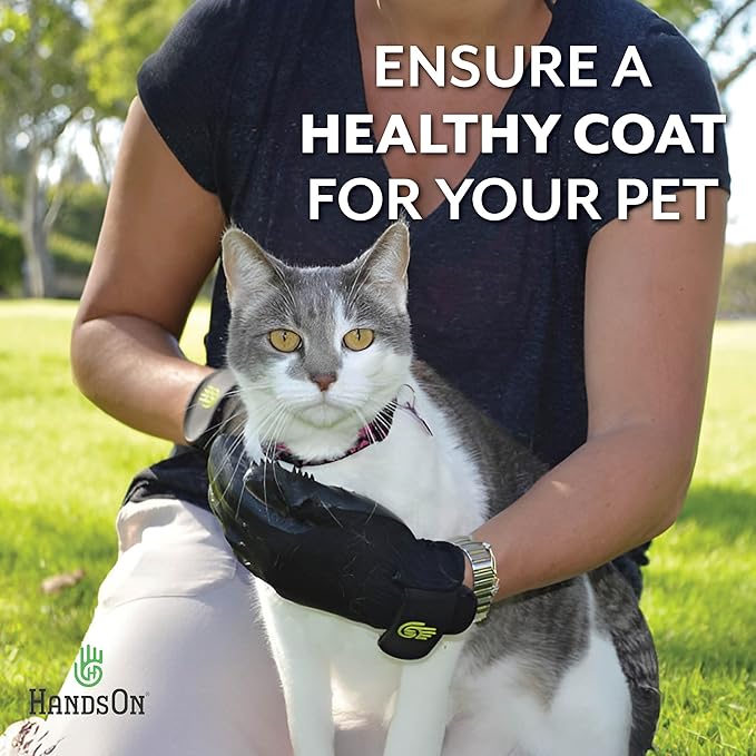 H HANDSON Pet Grooming Gloves - Patented #1 Ranked, Award Winning Shedding, Bathing, & Hair Remover Gloves - Gentle Brush for Cats, Dogs, and Horses (Purple, Medium)