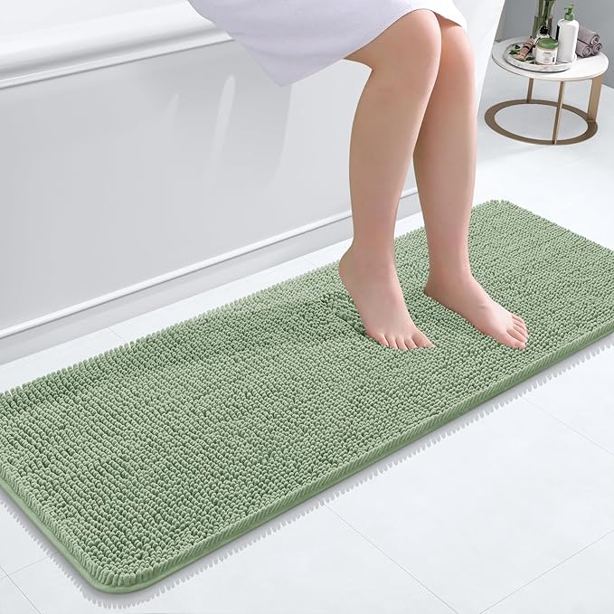 OLANLY Bathroom Rugs 47x17, Extra Soft Absorbent Chenille Bath Rugs, Rubber Backing Quick Dry, Machine Washable Bath Mats for Bathroom Floor, Tub and Shower, Home Decor Accessories, Sage Green