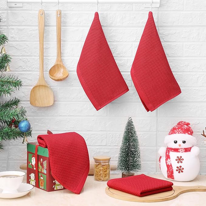 Homaxy 100% Cotton Waffle Weave Kitchen Dish Cloths, Ultra Soft Absorbent Quick Drying Dish Towels, 12 x 12 Inches, 6-Pack, Red