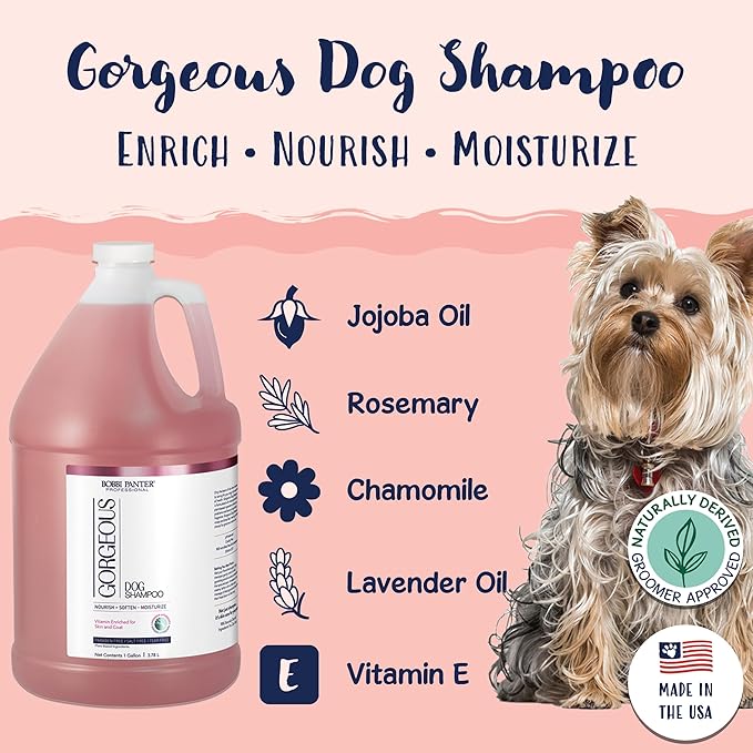 Bobbi Panter Gorgeous Dog Shampoo for Natural Brightening & Whitening, Naturally Derived Ingredients, Tear-Free, Salt-Free, Paraben-free, pH-Balanced, Peach Scent, 20:1 Concentrated Formula, 13 oz