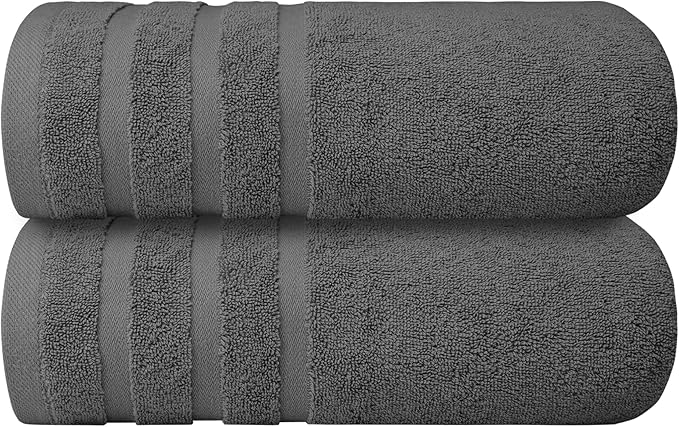 Infinitee Xclusives 100% Cotton Luxury Bath Towels Set of 2 (27x54 Inches) (Shadow Grey, Bath Towels - Pack 2)