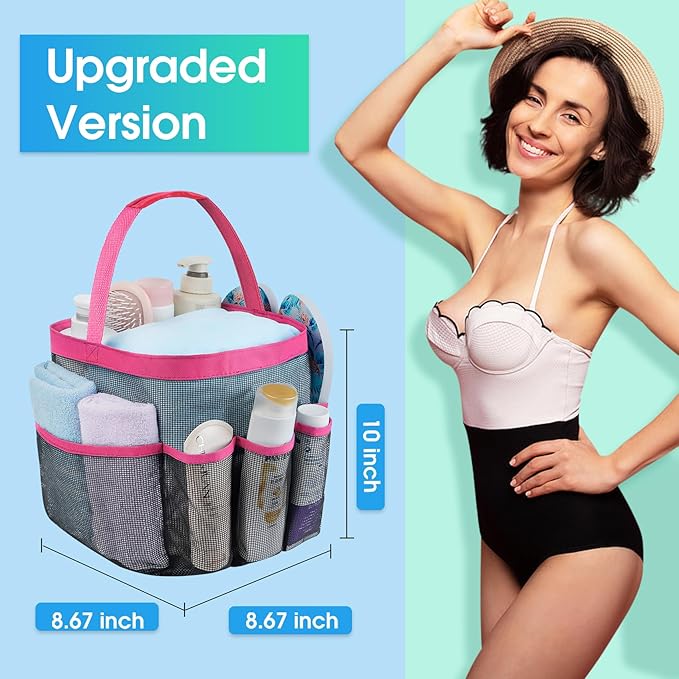 Attmu Mesh Shower Caddy Portable for College Dorm Room Essentials with 8 Pockets, Hanging Shower Caddy Dorm Basket, Quick Dry Shower Bag for Bathroom