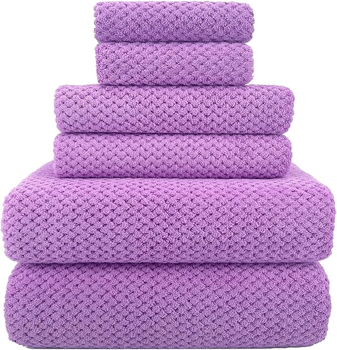 YTYC 29x59 Inch Bath Towels Set of 6 Large, Super Soft Absorbent Lint Free Microfiber Towels for Bathroom 80% Polyester (Lavender,6 Piece)