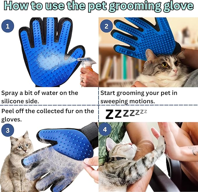 (1 Pair) Pet Hair Remover Gloves – Blue, Reusable Grooming Gloves for Dogs, Cats & Horses, Gentle Deshedding, Bathing & Massaging, Anti-Shedding Tool for Pet Hair Removal 1 Pair