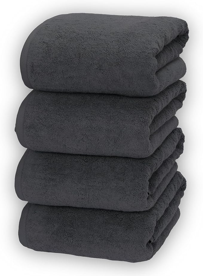 Soleil Fine Goods Luxurious 800 GSM 100% Cotton Bath Towel Set (4-Pack, 27x54) - Heavyweight & Ultra Absorbent, Plush Softness for Bathroom | Hotel & Spa Quality Luxury Towels- Charcoal