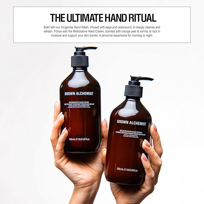 Grown Alchemist Invigorate Hand Wash Refill – Liquid Hand Soap with Aloe, Sweet Orange, Cedarwood & Sage – Gentle, Moisturizing Kitchen & Bathroom Soap, Natural Plant Based Gel Cleanser, 1L