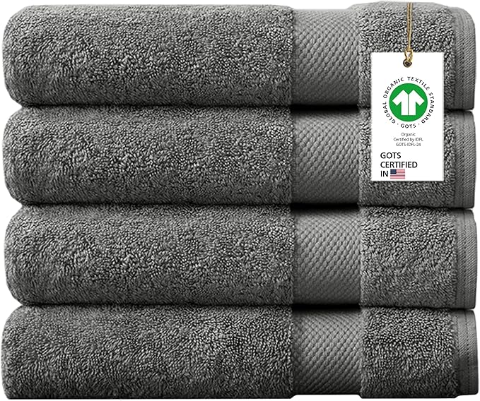 Delara 100% Organic Cotton Towels 650 GSM Plush Feather Touch Quick Dry Bath Sheet, Pack of 4 GOTS Certified, Oeko-Tex Green Certified, Organic Cotton Bath Sheet, 36"X70"