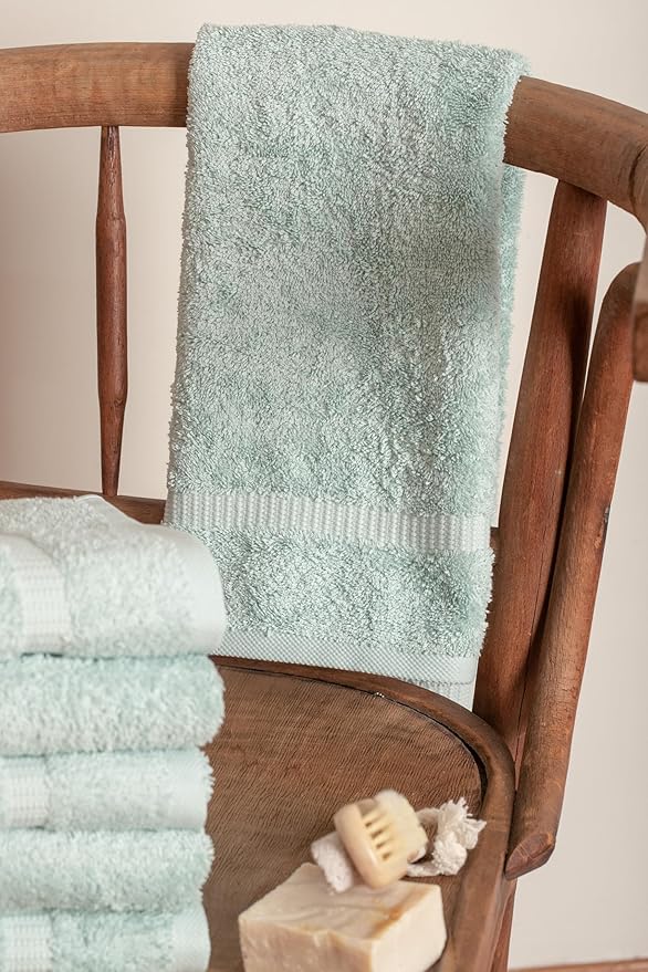 SALBAKOS 100% Turkish Cotton Hand Towel Set of 6 16x30 inch | Heirloom Quality | Hotel & Spa Collection | Soft, Absorbent, Long Lasting Hand Towels | Made in Turkey (Seafoam Green, 6 Hand Towels)