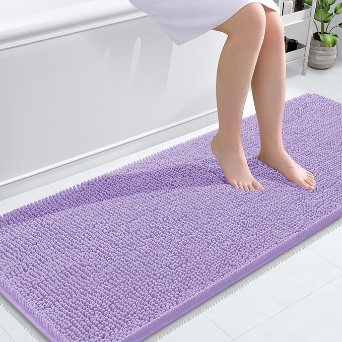 OLANLY Bathroom Rugs 59x24, Extra Soft Absorbent Chenille Bath Rugs, Rubber Backing Quick Dry, Machine Washable Bath Mats for Bathroom Floor, Tub and Shower, Home Decor Accessories, Lavender