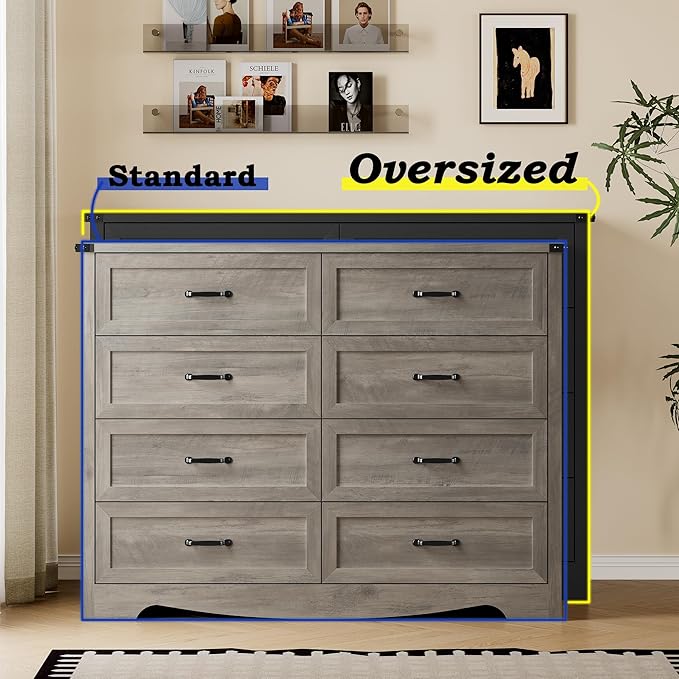 8-Drawer Dresser for Bedroom, Modern Wooden Chest of Drawers with Metal Handles, Anti-Tipping Design, Sturdy and Stable Storage Organizer for Living Room, Entryway, Home Office