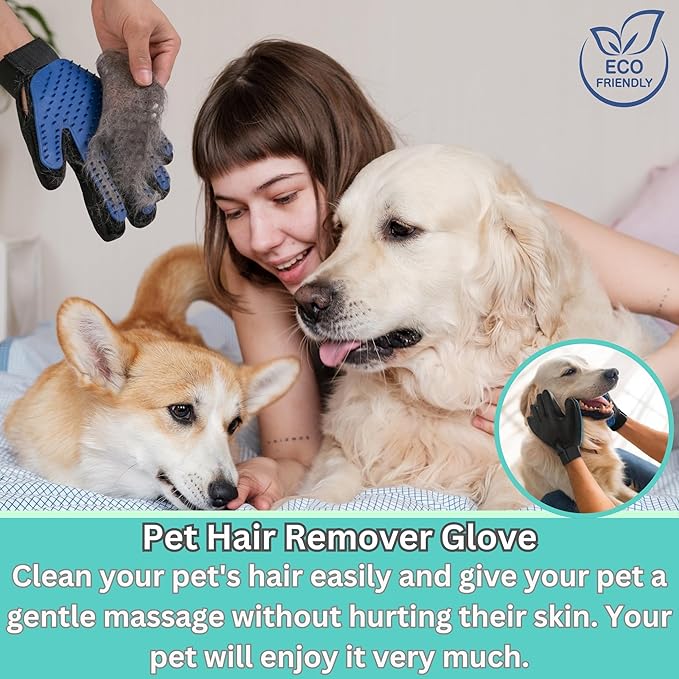 (1 Pair) Pet Hair Remover Gloves – Blue, Reusable Grooming Gloves for Dogs, Cats & Horses, Gentle Deshedding, Bathing & Massaging, Anti-Shedding Tool for Pet Hair Removal 1 Pair
