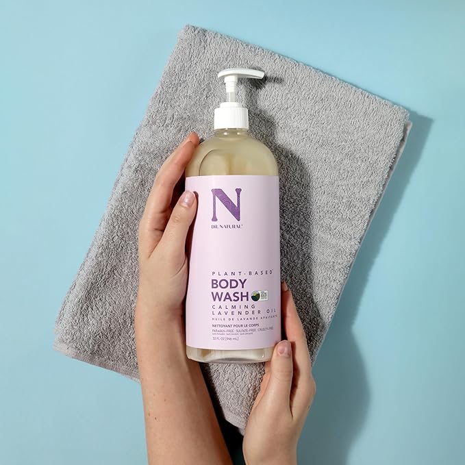 Dr. Natural Calming Lavender Oil Body Wash - Dry Skin Moisturizing Natural Body Wash with Shea Butter and Coconut Oil - For Family and Pets - 32 oz