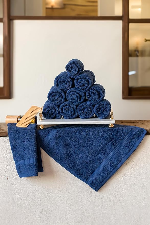 SALBAKOS 100% Turkish Cotton Washcloth Set of 12 13x13 inch | Heirloom Quality | Hotel & Spa Collection | Ultra Soft, Super Absorbent, Washcloth Towels | Made in Turkey (Navy, 12 Washcloths)