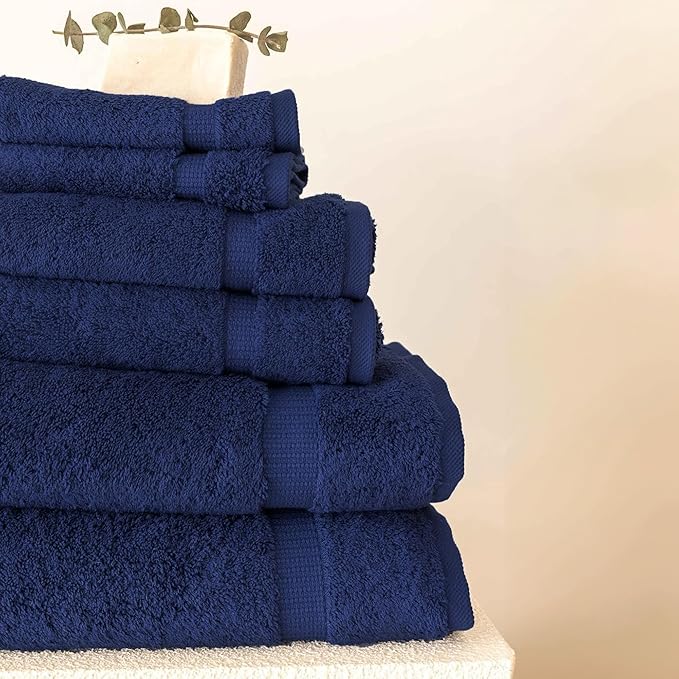 SALBAKOS - Luxury 6 Piece Towel Set, 100% Turkish Cotton, Quick Drying, Highly Absorbent & Comfy, Includes 2 Bath Towels, 2 Hand Towels & 2 Washcloths | (Navy)