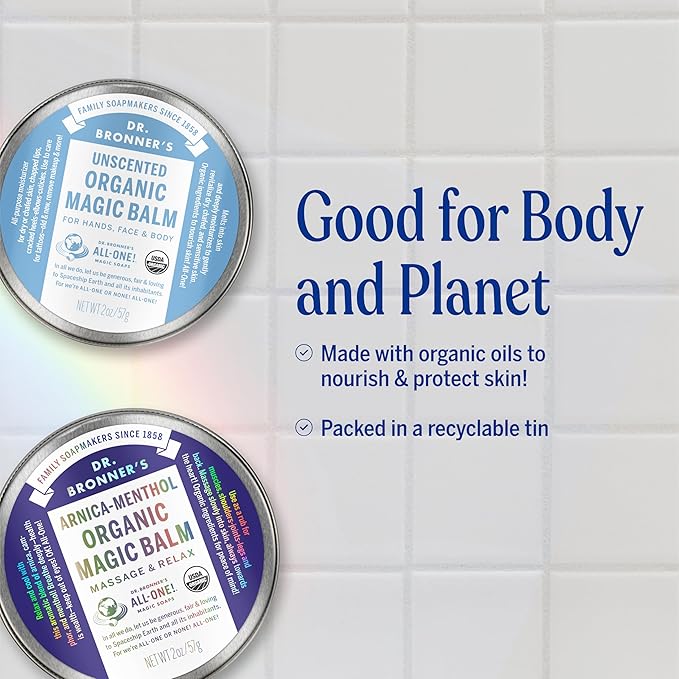 Dr. Bronner's - Organic Magic Balm - Baby Unscented, Made with Organic Beeswax & Hemp Oil, Moisturizes & Soothes Hands, Face & Body (2 oz, 2-Pack)