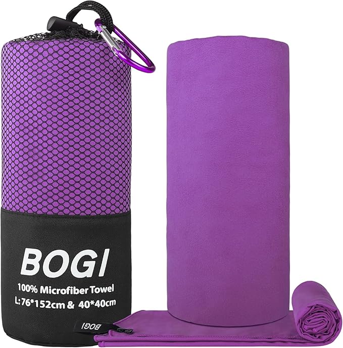 BOGI Microfiber Quick Dry Sports Towel, Purple, 60"x30"+16"x16"