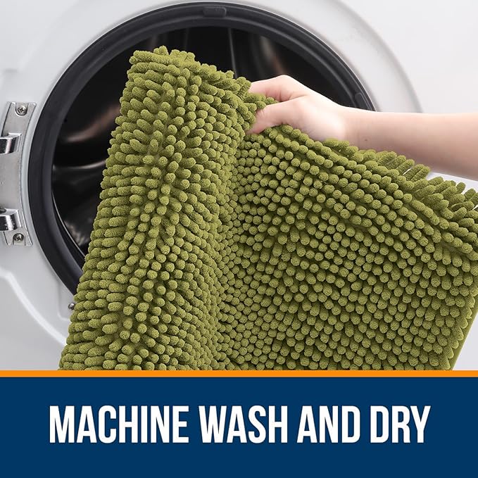 OLANLY Bathroom Rugs 30x20, Extra Soft Absorbent Chenille Bath Rugs, Rubber Backing Quick Dry, Machine Washable Bath Mats for Bathroom Floor, Tub and Shower, Home Decor Accessories, Willow Green